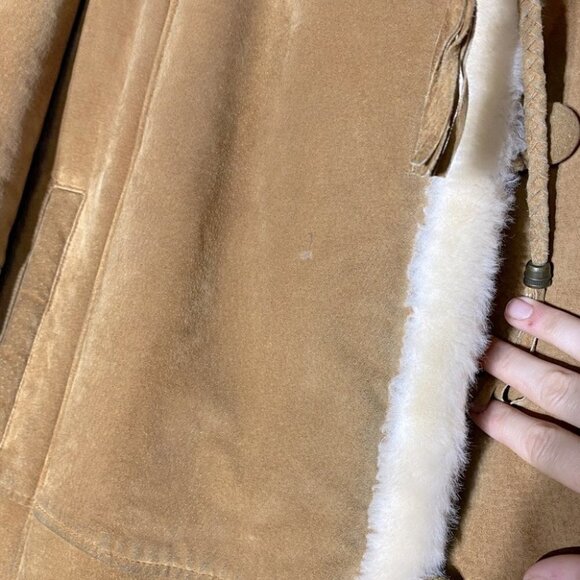 Gallery Leather Tan Suede Long Coat With Faux Sherpa Lining L - Picture 13 of 15